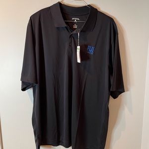 Mens Antigua short sleeve golf shirt, black, NWT logo Fiji Water